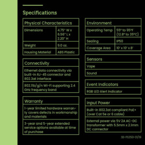 Vape Detector Specifications
